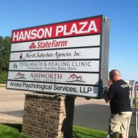 custom pylon sign hanson plaza installation